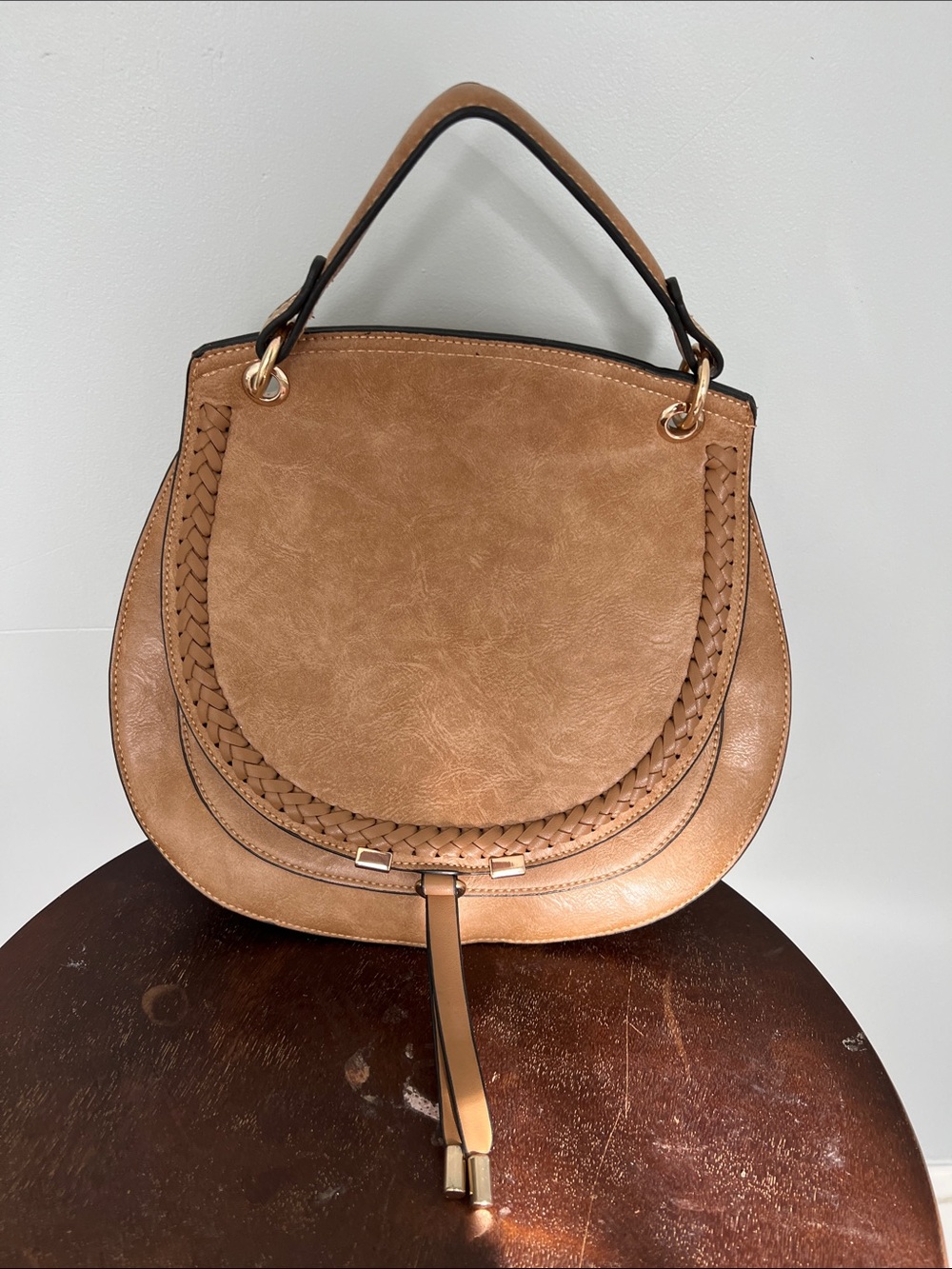 Tan Braided Saddle Handbag - Stylish Womens Tote